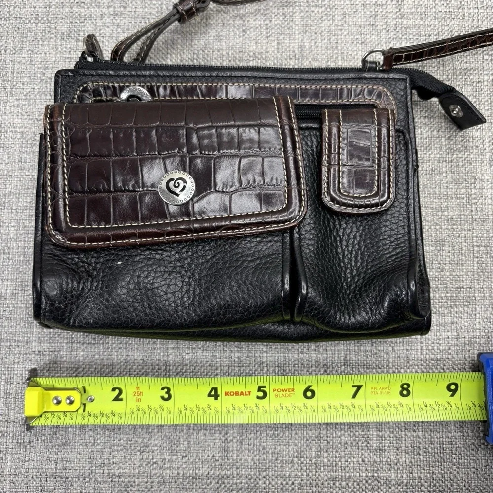 Brighton Black Brown Leather Crossbody Organizer Bag Heart Hardware Mini‎ Purse